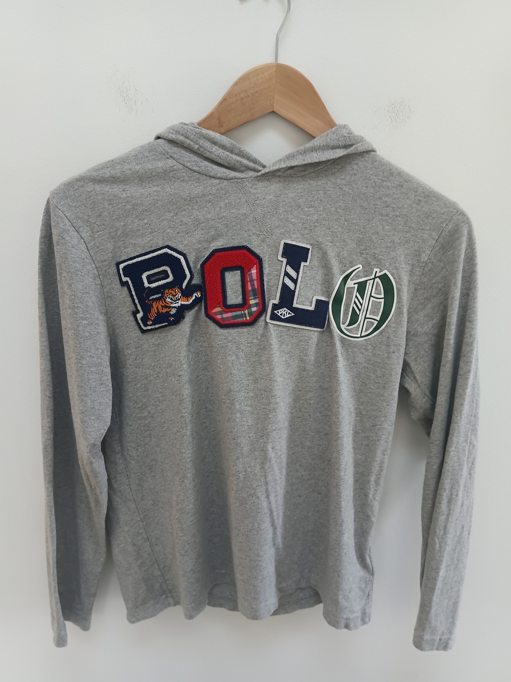 Polo by Ralph Lauren Boys Gray Vintage  Tiger Long-Sleeve Hooded Tee Size 14/16